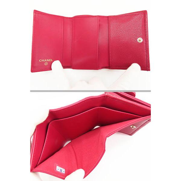 美品 シャネル マトラッセ ココマーク キャビアスキン スモール フラップ ウォレット ミニウォレット 三つ折り財布 コンパクト財布 レッド AP0230 A84401の画像