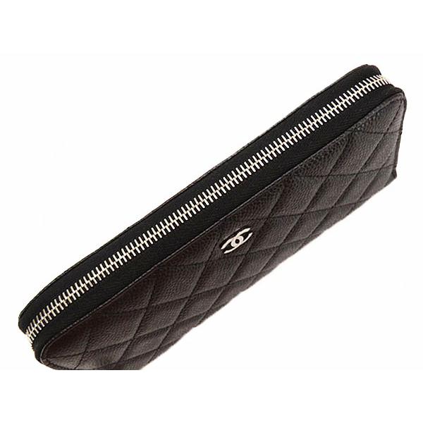 ほぼ新品 シャネル CHANEL マトラッセ ココマーク キャビアスキン ラウンドファスナー 長財布 ブラック シルバー金具 A50097の画像