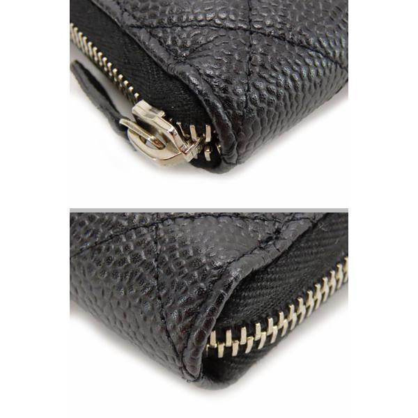 ほぼ新品 シャネル CHANEL マトラッセ ココマーク キャビアスキン ラウンドファスナー 長財布 ブラック シルバー金具 A50097の画像