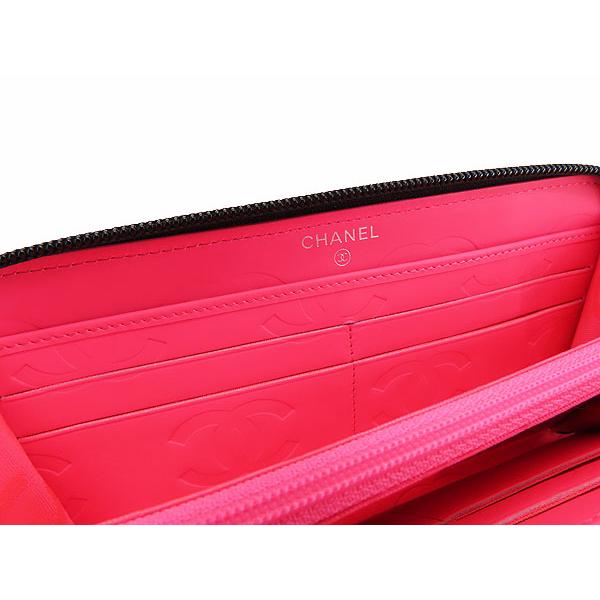 新古品 シャネル  カンボンライン ココマーク ラウンドファスナー長財布 ブラック ブラック エナメル ピンク  カーフスキン A50078 CAMBON 新古品 シャネル CHANEL カンボンライン ココマーク ラウンド