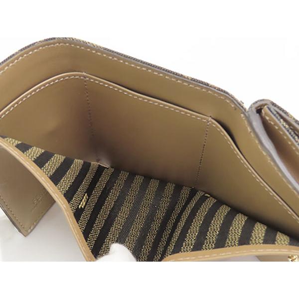 美品 FENDI フェンディ ズッカ バゲット マイクロ ブラウン ゴールド金具 キャンバス /レザー 8M0395 折り財布 コンパクトウォレット レディース 601542 【中古】 FENDI（フェンディ） 新品同様 ズッカ バゲット マイクロ 三つ折り財布