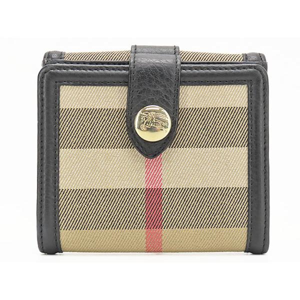 ほぼ新品 バーバリー  ハウスチェック Wホック財布 両面財布 コンパクト財布 ブラック ベージュ レザー キャンバス BURBERRY（バーバリー） ほぼ新品 ハウスチェック Wホック財布 両面