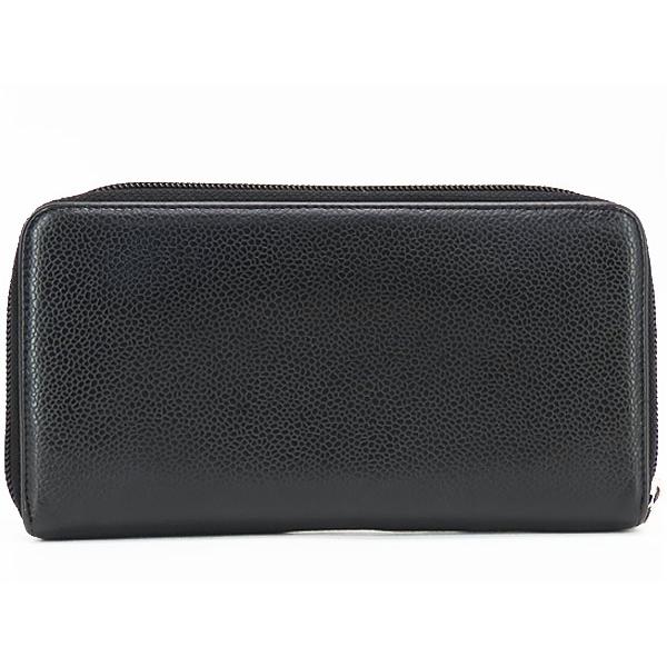 美品 シャネル CHANEL ココマーク キャビアスキン ラウンドファスナー長財布 ブラック シルバー金具 グレインドカーフスキン A50071の画像