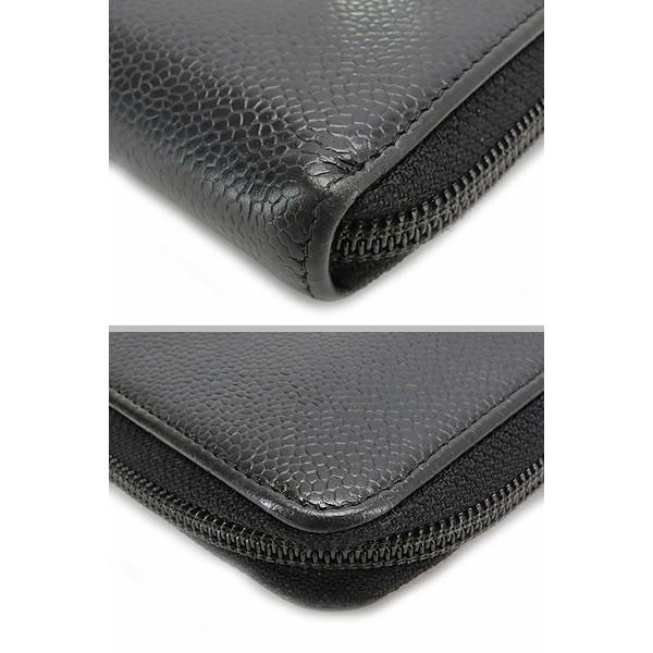 美品 シャネル CHANEL ココマーク キャビアスキン ラウンドファスナー長財布 ブラック シルバー金具 グレインドカーフスキン A50071の画像