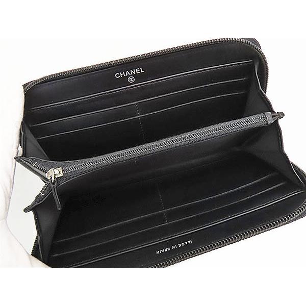 美品 シャネル CHANEL ココマーク キャビアスキン ラウンドファスナー長財布 ブラック シルバー金具 グレインドカーフスキン A50071の画像