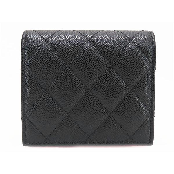 キャビアスキン 外超美品 シャネル CHANEL マトラッセ ココマーク スモールウォレット 二つ折り財布 コンパクト財布 ブラック ...