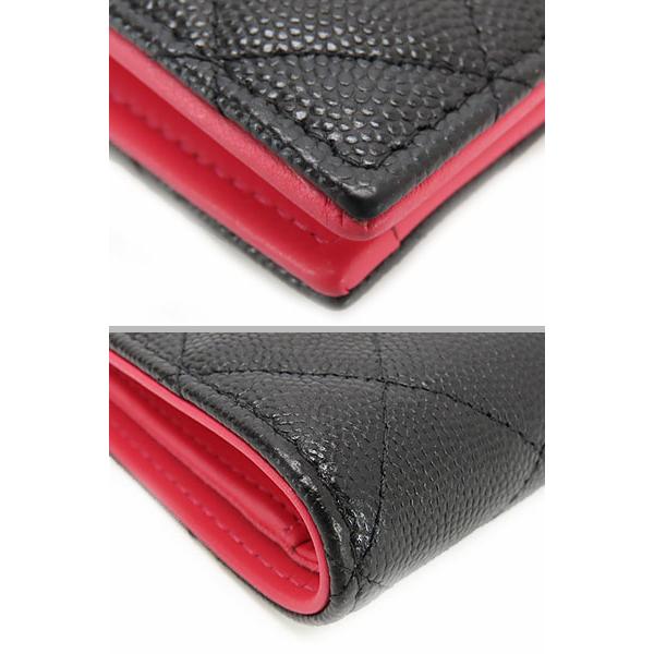 キャビアスキン 外超美品 シャネル CHANEL マトラッセ ココマーク スモールウォレット 二つ折り財布 コンパクト財布 ブラック ...