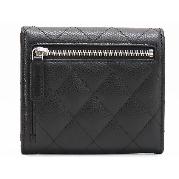新古品 シャネル ココマーク マトラッセ キャビアスキン スモールフラップウォレット 三つ折り財布 コンパクト財布 ブラック A82288 AP0231の画像