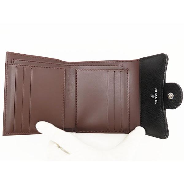 新古品 シャネル ココマーク マトラッセ キャビアスキン スモールフラップウォレット 三つ折り財布 コンパクト財布 ブラック A82288 AP0231の画像