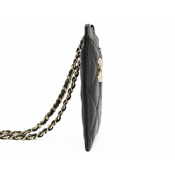 新品同様 シャネル CHANEL マトラッセ ココマーク チェーンストラップ付き カードケース パスケース 定期入れ IDケース ブラック ラムスキン A01745の画像