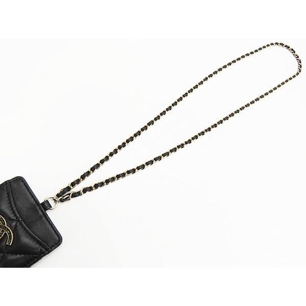 新品同様 シャネル CHANEL マトラッセ ココマーク チェーンストラップ付き カードケース パスケース 定期入れ IDケース ブラック ラムスキン A01745の画像