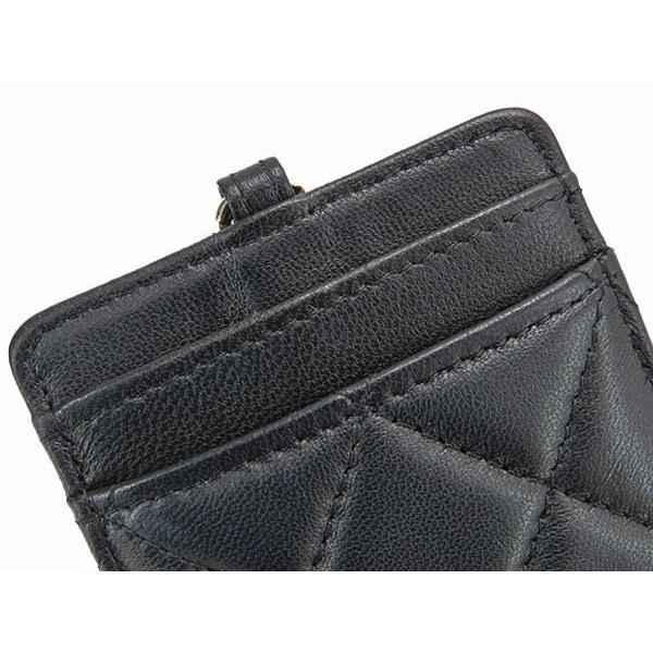 新品同様 シャネル CHANEL マトラッセ ココマーク チェーンストラップ付き カードケース パスケース 定期入れ IDケース ブラック ラムスキン A01745の画像