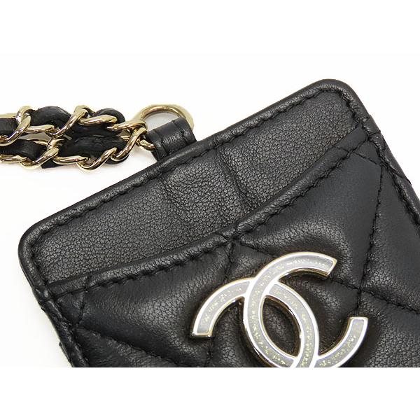 新品同様 シャネル CHANEL マトラッセ ココマーク チェーンストラップ付き カードケース パスケース 定期入れ IDケース ブラック ラムスキン A01745の画像
