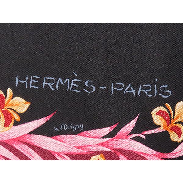 HERMES エルメス カレ90 スカーフ ブラック ブラック 馬 花 HERMES（エルメス） 未使用 カレ90 H.d'Origny CHEVAL fleuri 花咲く馬
