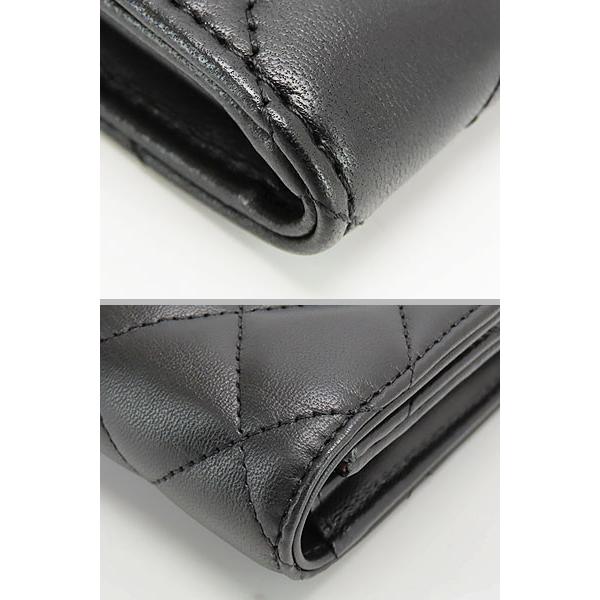 外超美品 シャネル CHANEL マトラッセ ココマーク 二つ折り長財布 ブラック  ゴールド金具 ラムスキン A50096の画像