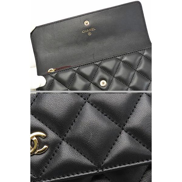 外超美品 シャネル CHANEL マトラッセ ココマーク 二つ折り長財布 ブラック  ゴールド金具 ラムスキン A50096の画像