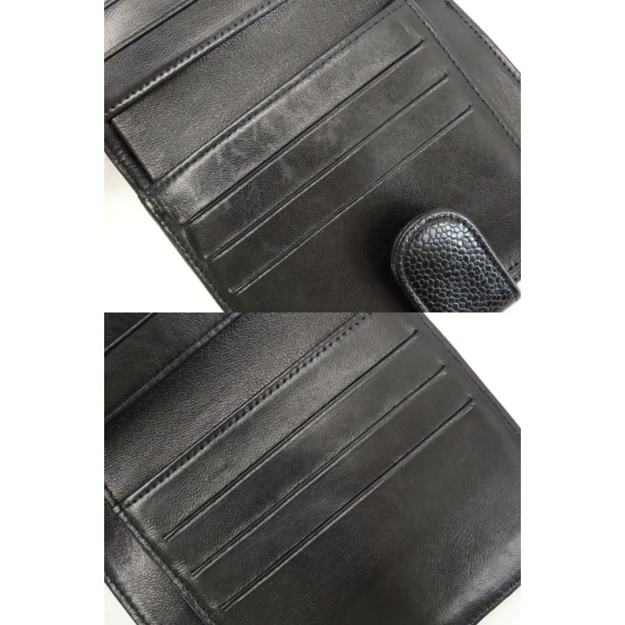 外美品 シャネル  ヴィンテージ ココマーク キャビアスキン Wホック財布 両面財布 コンパクト財布 ブラック グレインドカーフスキン A01427 キャビアスキン 外美品 シャネル ヴィンテージ ココマーク Wホック財布