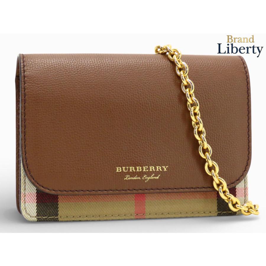 新品同様 バーバリー BURBERRY ハンプシャー ハウスチェック 2WAY チェーンショルダーバッグ ショルダーウォレット クラッチバッグ ハンドバッグ ポシェット ショルダーポーチ ブラウン ベージュ レザー キャンバス 8027875 BURBERRY（バーバリー） 新品同様 ハンプシャー ハウスチェック 2WAY