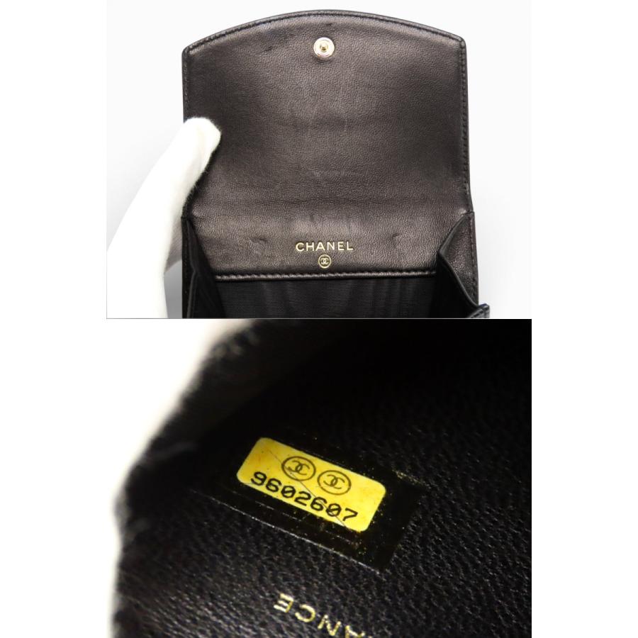 外超美品 シャネル CHANEL ヴィンテージ ココマーク キャビアスキン Wホック財布 両面財布 コンパクト財布 ブラック グレインドカーフスキン A13496 CHANEL（シャネル） 外超美品 ヴィンテージ ココマーク キャビアスキン