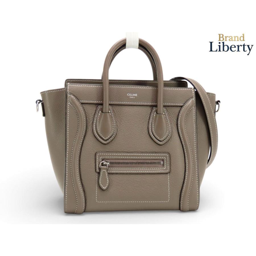 美品 セリーヌ CELINE ラゲージ ナノ ショッパー 2WAY ハンドバッグ ショルダーバッグ トートバッグ 新ロゴ スリ グレーベージュ ドラムドカーフスキン 189243DRU.09SO CELINE（セリーヌ） 美品 ラゲージ ナノ ショッパー 2WAY ハンドバッグ