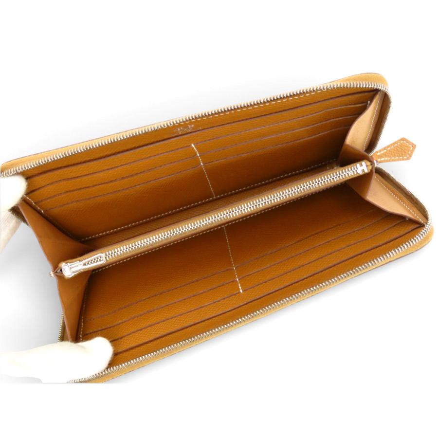 超美品 エルメス HERMES アザップ クラシック ロング ラウンドファスナー長財布 オールレザー ゴールド ブラウン ヴォーエプソンの画像