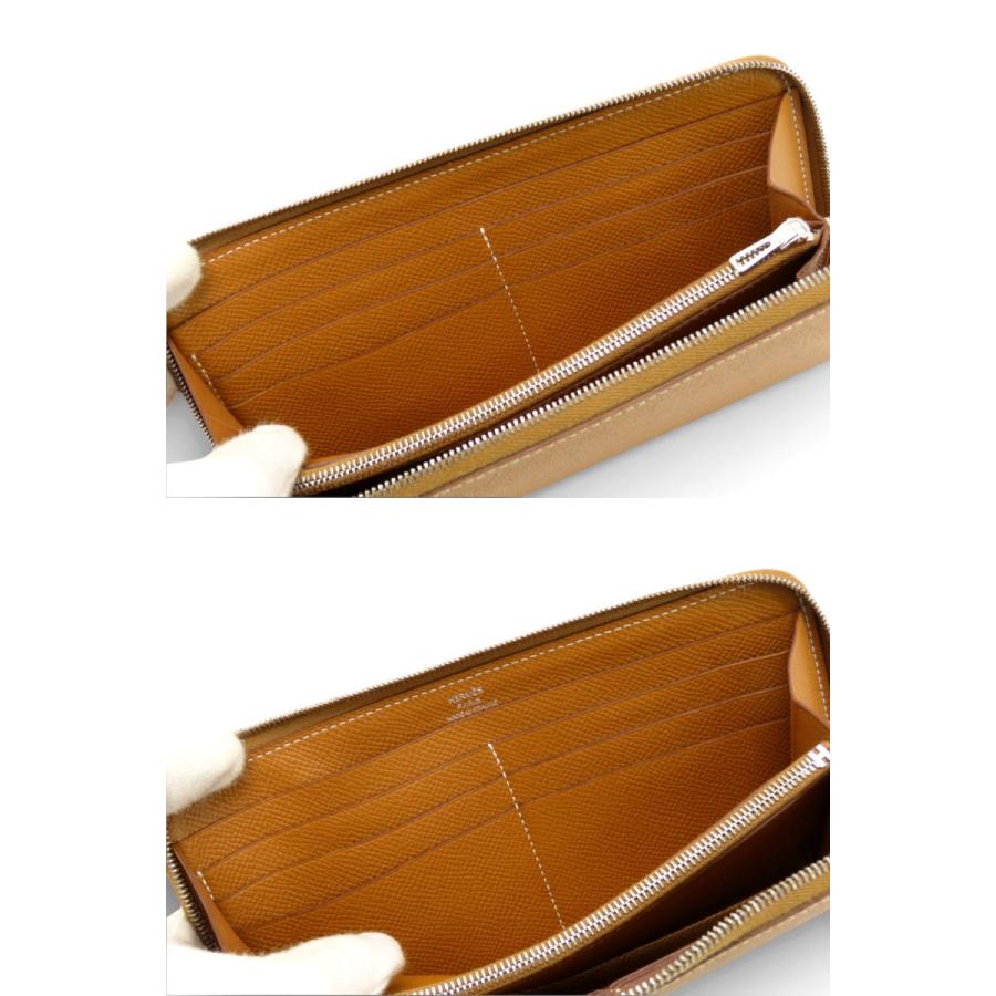超美品 エルメス HERMES アザップ クラシック ロング ラウンドファスナー長財布 オールレザー ゴールド ブラウン ヴォーエプソンの画像