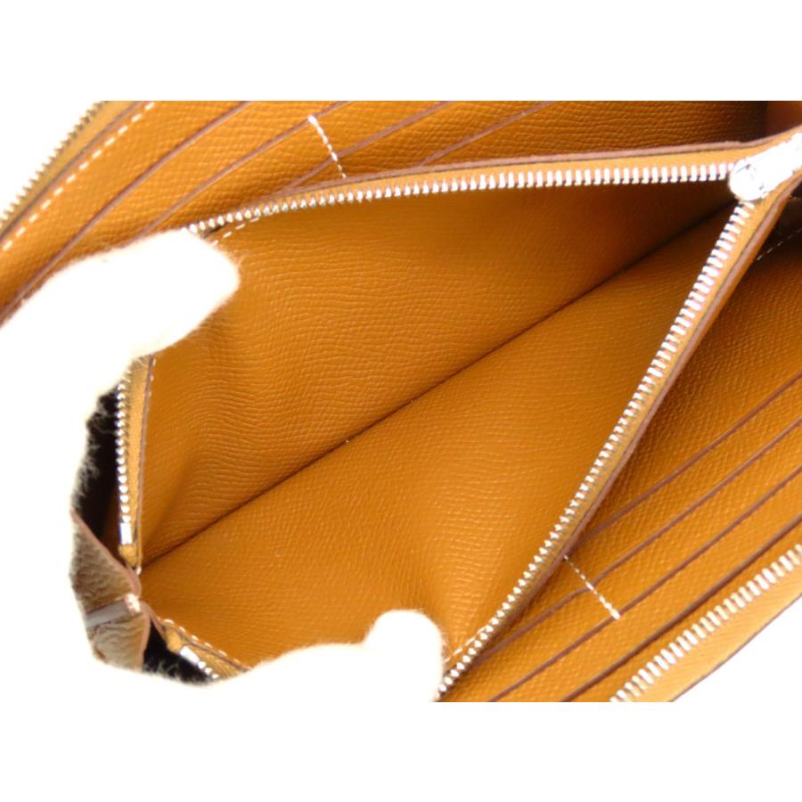超美品 エルメス HERMES アザップ クラシック ロング ラウンドファスナー長財布 オールレザー ゴールド ブラウン ヴォーエプソンの画像