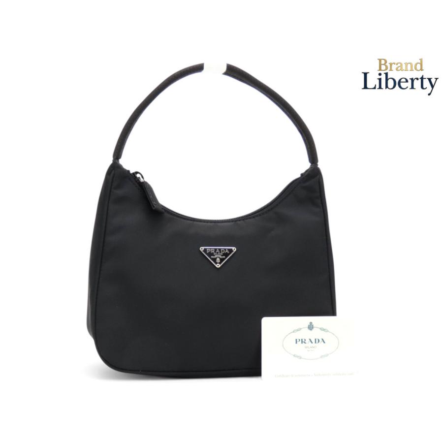 新品同様 プラダ PRADA ナイロン ワンショルダーバッグ ホーボーバッグ ミニバッグ ハンドバッグ アクセサリーポーチ NERO ブラック ナイロン MV519 PRADA（プラダ） 新品同様 ナイロン ワンショルダーバッグ ホーボー