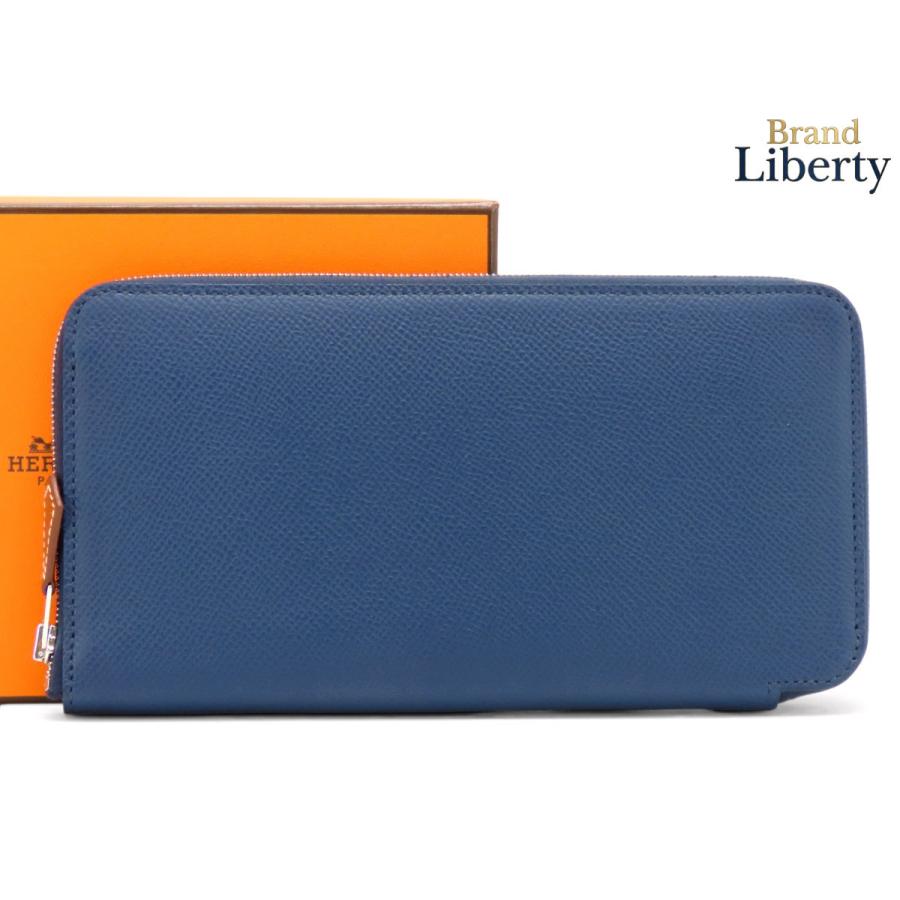 エルメス　アザップコンバイン ヴォーエプソン 長財布　ブルー　送料無料 HERMES（エルメス） 新古品 アザップ ロング シルクイン ラウンド