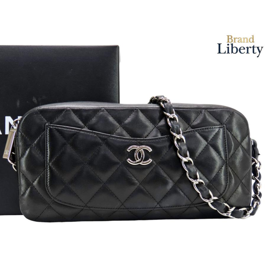 美品 シャネル CHANEL マトラッセ ココマーク カメラ バッグ チェーンショルダーバッグ ワンショルダーバッグ ショルダーポーチ ポシェット ブラック シルバー金具 ラムスキン A29857 CHANEL（シャネル） 美品 マトラッセ ココマーク カメラ バッグ