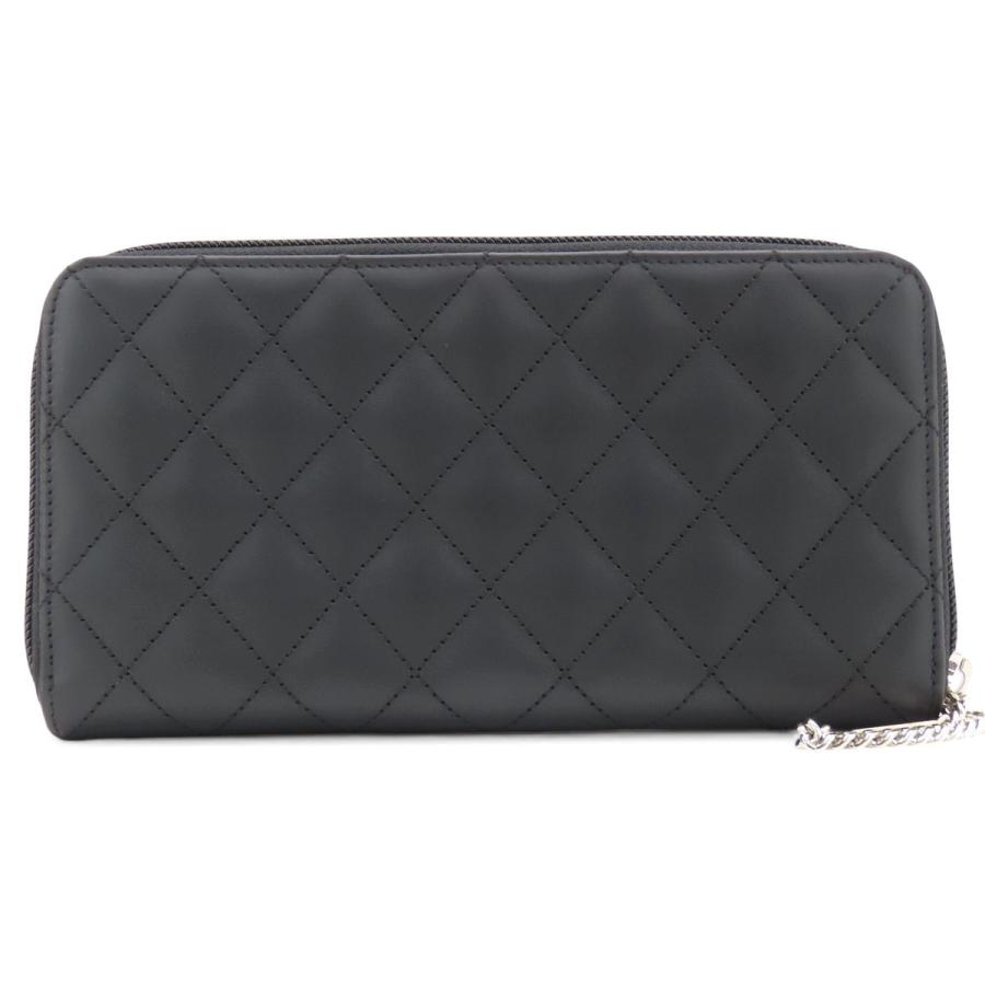 超美品 シャネル CHANEL カンボンライン ココマーク ラウンドファスナー長財布 ブラック エナメル ピンク カーフスキン A50078の画像