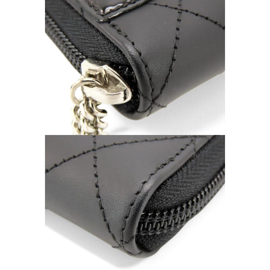 超美品 シャネル CHANEL カンボンライン ココマーク ラウンドファスナー長財布 ブラック エナメル ピンク カーフスキン A50078の画像