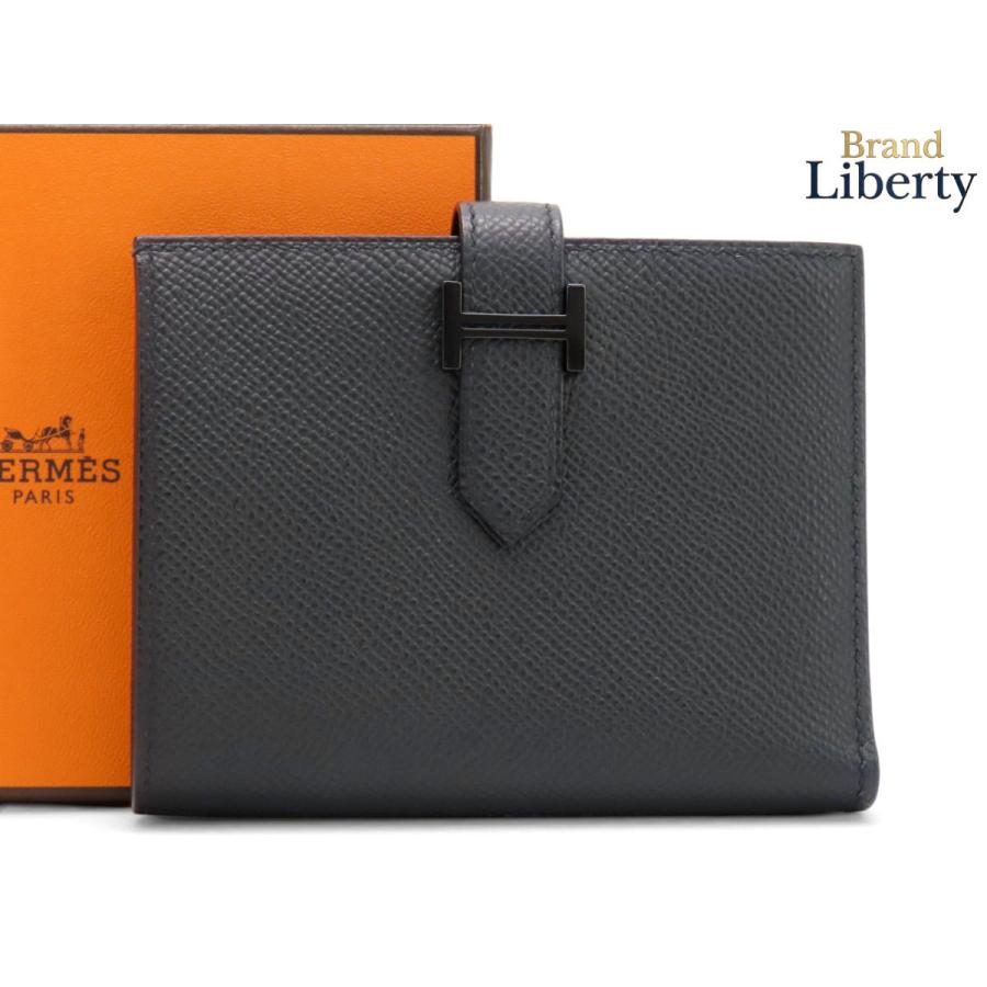 エルメス HERMES ベアンコンパクト W刻 ブラック エプソン ユニセックス 二つ折り財布 HERMES エルメス 二つ折り財布 ベアンコンパクト 黒 (ブラック