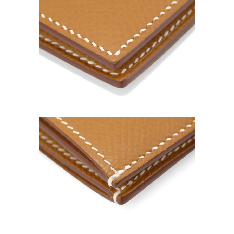 超美品 エルメス HERMES ベアン コンパクト 二つ折り財布 コンパクト財布 ゴールド ブラウン シルバー金具 ヴォーエプソン B刻の画像