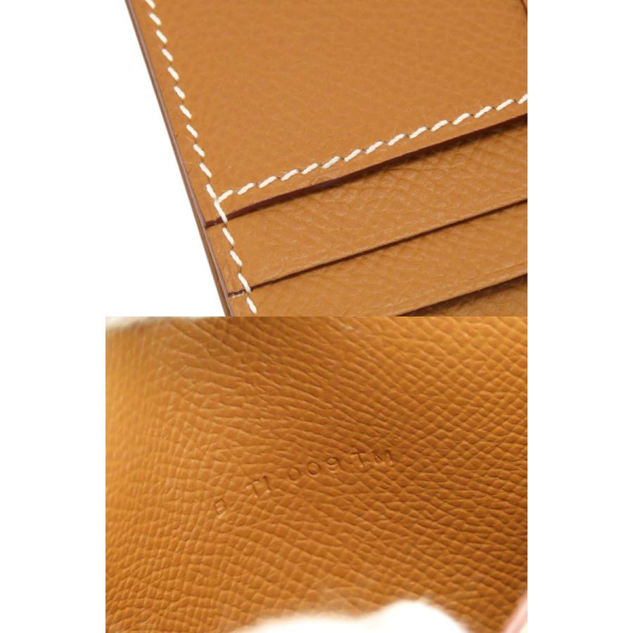 超美品 エルメス HERMES ベアン コンパクト 二つ折り財布 コンパクト財布 ゴールド ブラウン シルバー金具 ヴォーエプソン B刻の画像