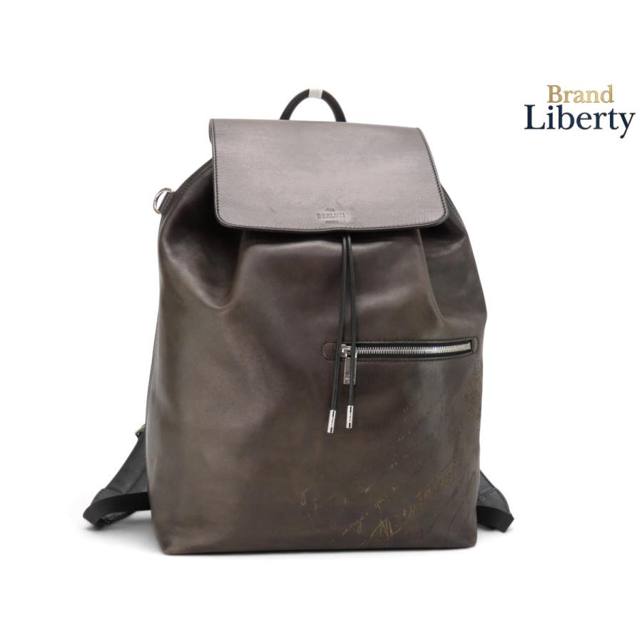 美品 ベルルッティ Berluti カリグラフィ デイ アウト スクリットレザー バックパック リュックサック ダークブラウン ヴェネチアレザー DAY_OUT-V2 Berluti（ベルルッティ） 美品 カリグラフィ デイ アウト スクリット