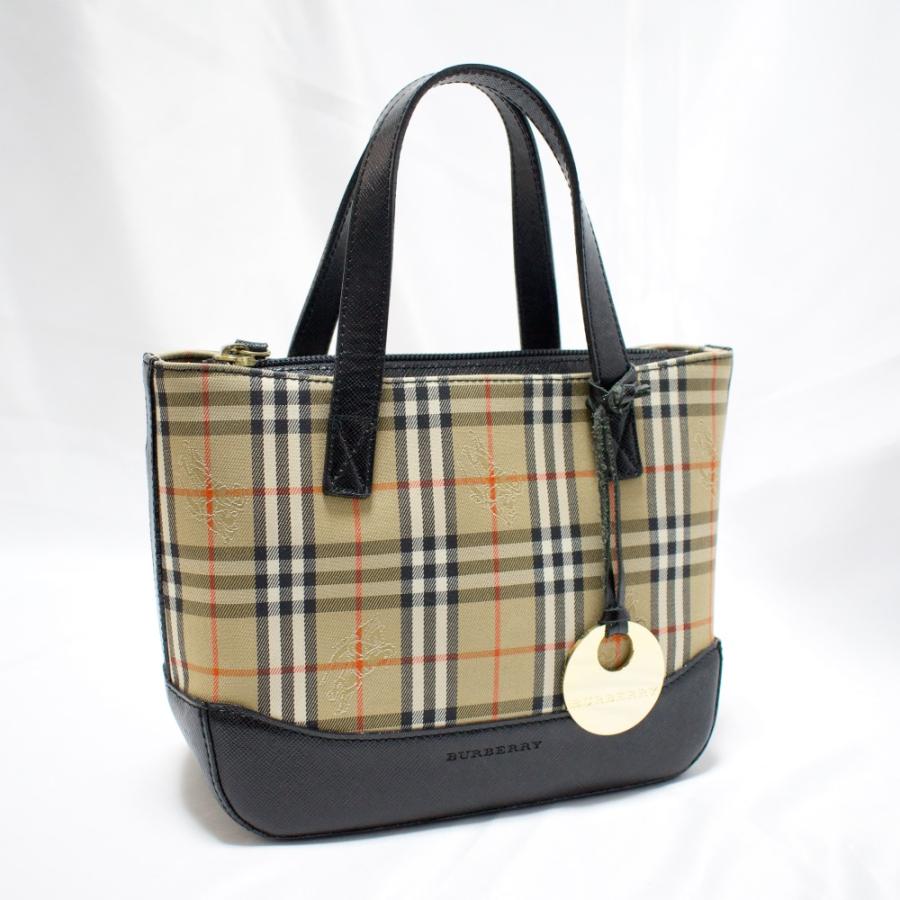 美品 バーバリーロンドン ハンドバッグ チェック柄 キャンバス レザー BURBERRY（バーバリー） ハンドバッグ チェック柄 トートバッグ