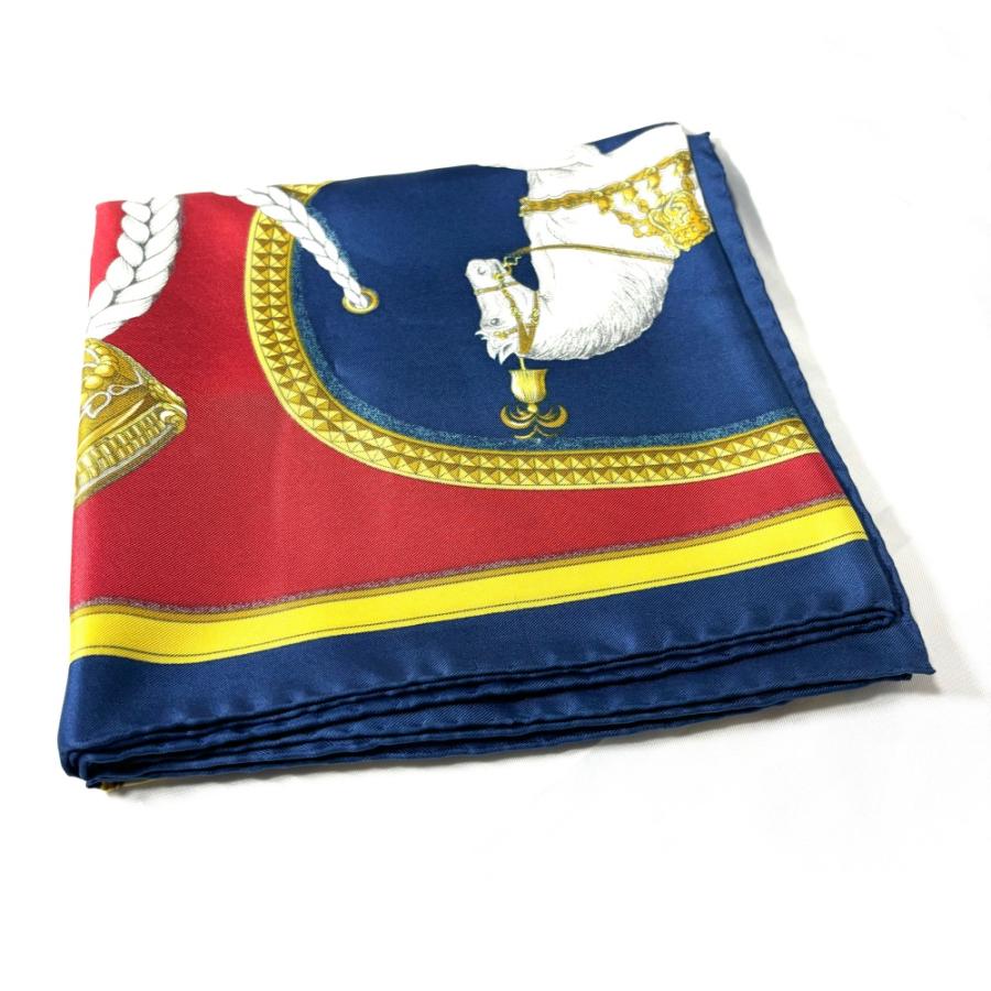 HERMES（エルメス） カレ90 スカーフ GRAND APPARAT シルク 紺 レッド