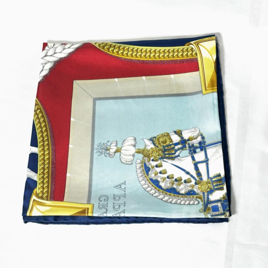 HERMES（エルメス） カレ90 スカーフ GRAND APPARAT シルク 紺 レッド