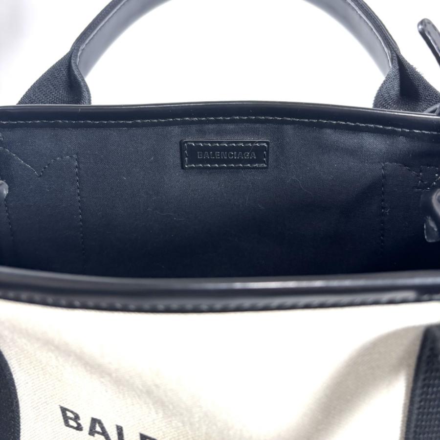 BALENCIAGA バレンシアガ ミニバッグ 2WAYショルダー トートバッグ 390346 キャンバス カーフスキン アイボリー ブラック レディース 【中古】_8