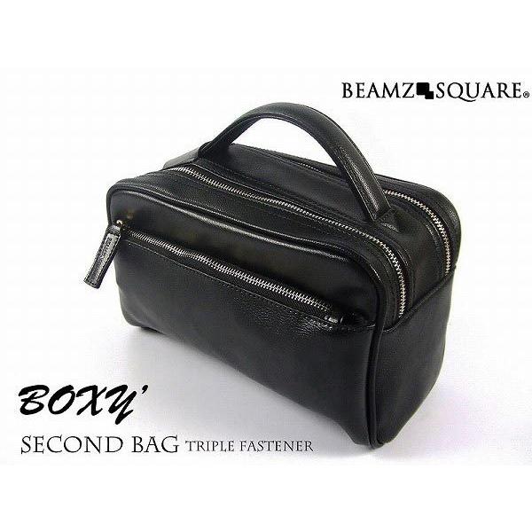 セカンドバッグ BEAMZ SQUARE ブラック 黒 BOX型 ダブルファスナー サフィアーノレザー 大容量 バック かばん メンズ 牛革 レザー 本革 送料無料 BS-2405