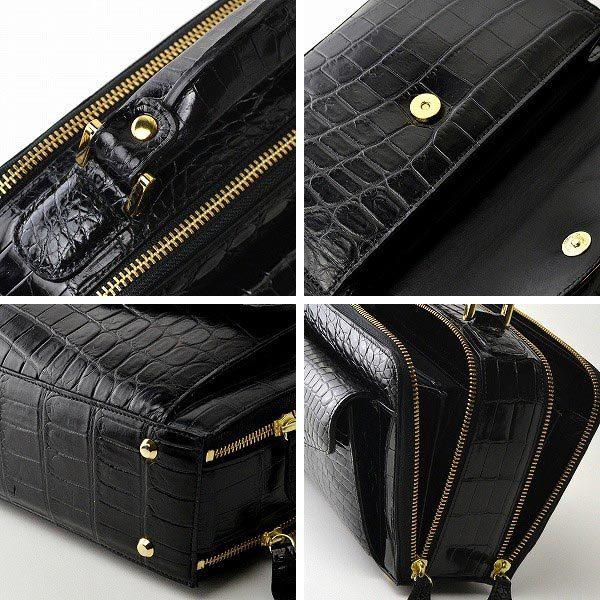 セカンドバッグ ブラック 黒 ダブルファスナー クロコダイル ワニ革