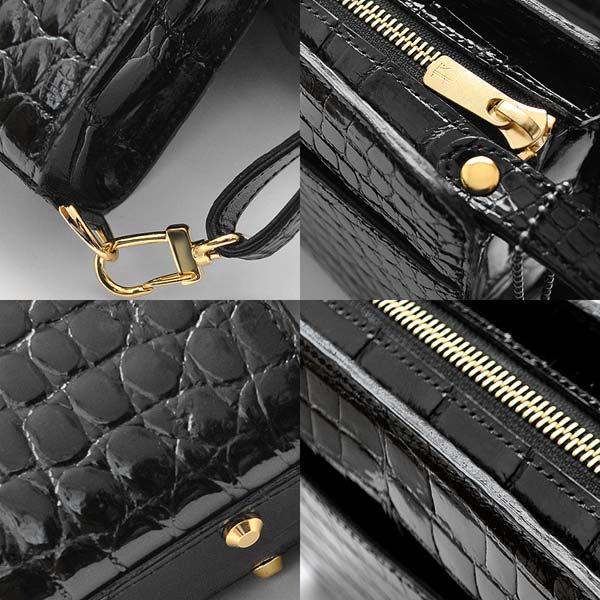 セカンドバッグ 背面ラウンドポケット クラッチバッグ CROCODILE クロコダイル 黒 ブラック 鰐革 ワニ革 日本製 国産  JRA認定品 2色展開 送料無料 TC-231の画像