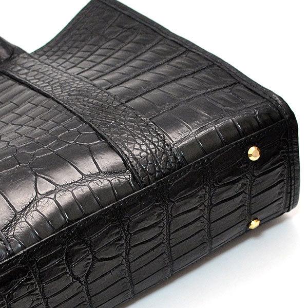 トートバッグ クロコダイル マットブラック 黒 ワニ革 鰐革 CROCODILE