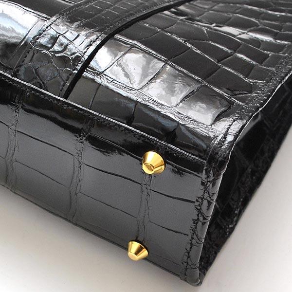 トートバッグ CROCODILE クロコダイル 黒 エナメルブラック 鰐革 トートバッグ CROCODILE クロコダイル 黒 エナメルブラック 鰐革