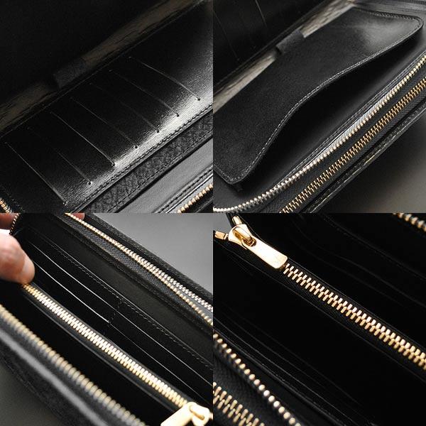 ミニセカンドバッグ 大きめ長財布 クラッチバッグ カバ革 ブラック 黒 ダブルファスナー ヒポレザー ヒポポタマスレザー 国産 日本製 JRA認定品 TH-191の画像