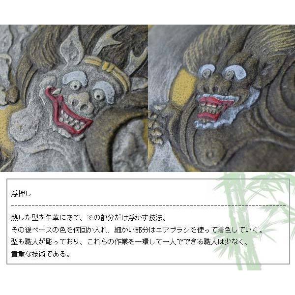 ■新品　送料込み■風神雷神浮き押し　牛革オリジナルオイル　ラウンドウォレットBK ラウンドファスナー 長財布 風神雷神浮き押し オイル加工 レザー 牛革
