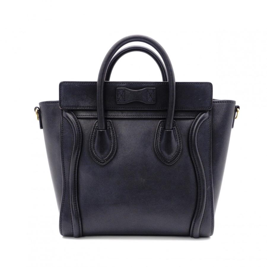 ⑦セリーヌ　CELINE　ナノラゲージ　ブラックレザー ハンドバッグ CELINE（セリーヌ） ラゲージ ナノ ハンドバッグ レザー ブラック 2way