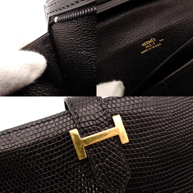 エルメス HERMES ベアン クラシック リザード ブラック レザー 黒 ゴールド金具 □A刻印 R801979の画像