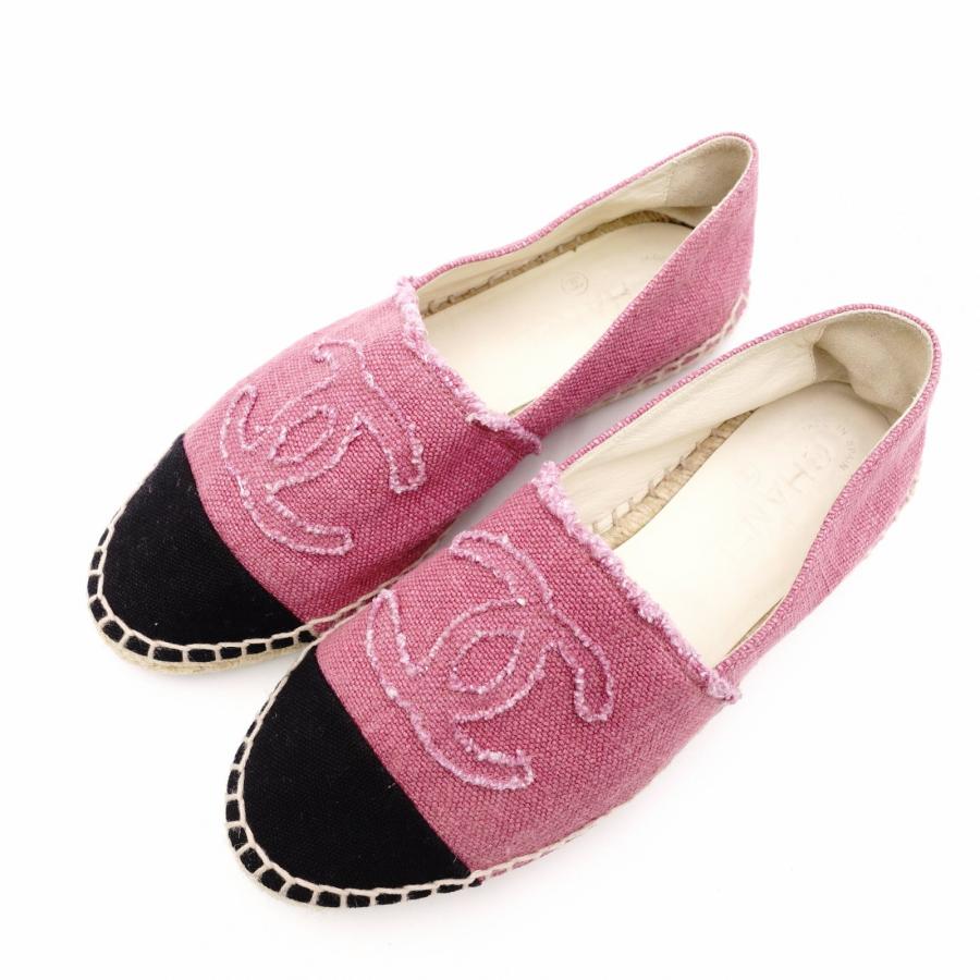 美品 シャネル エスパドリーユ スリッポン スニーカー 37 CHANEL CHANEL（シャネル） エスパドリーユ スリッポン コットン ピンク